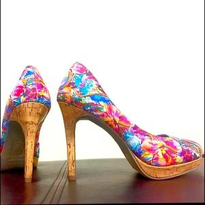 Platform Pump Cork Heel Rounded Toe